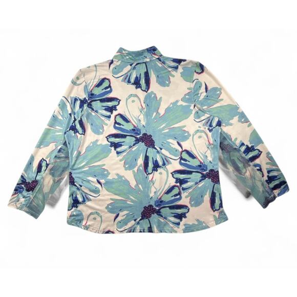 Tango Mango Top 1/4 Zip Mock Neck Mesh Sleeve White Blue Floral 1X - Picture 7 of 12